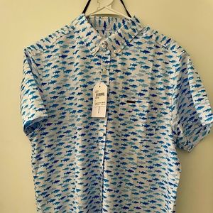 L Vintage Summer Swim Wear Shark Button-Up